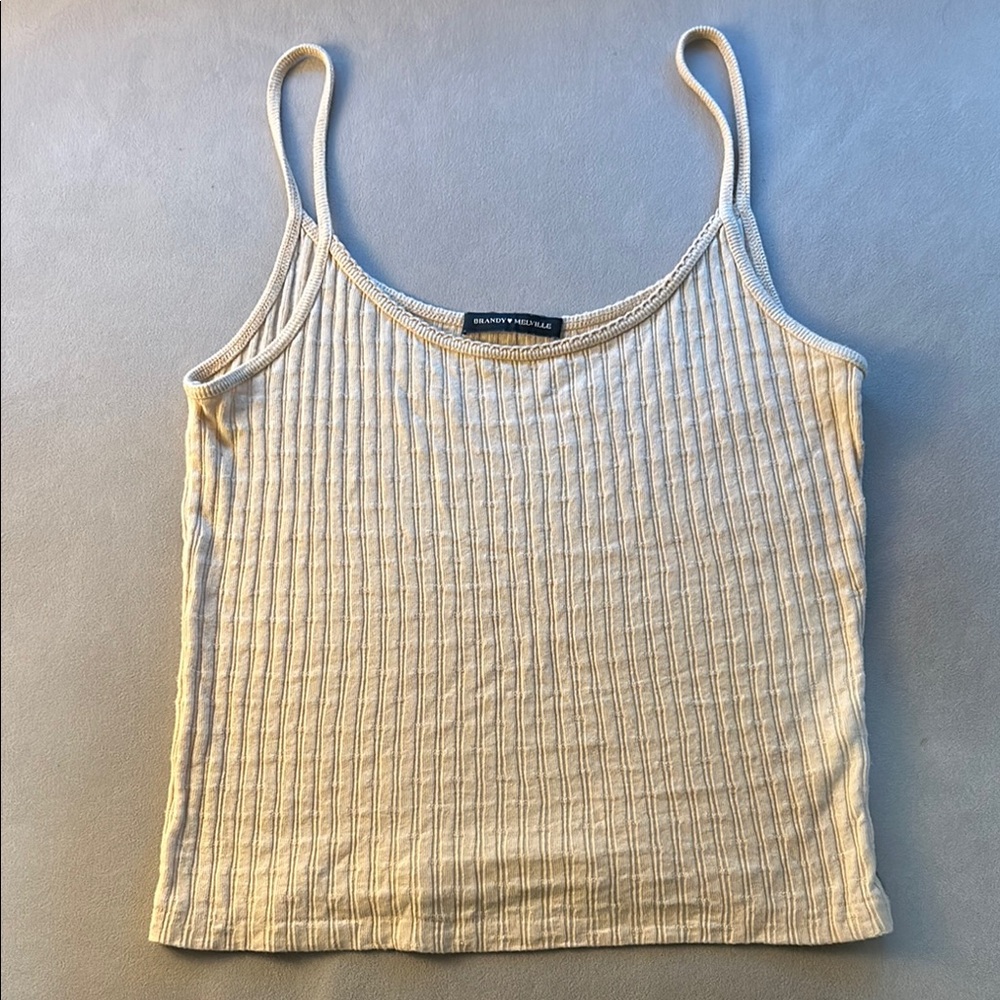 Brandy Melville Cream Ribbed Tank Top Like New OS
